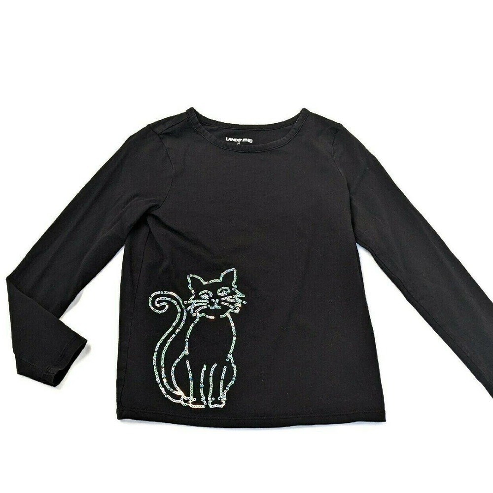 Lands End Sequin Kitty Top 6 Long Sleeve